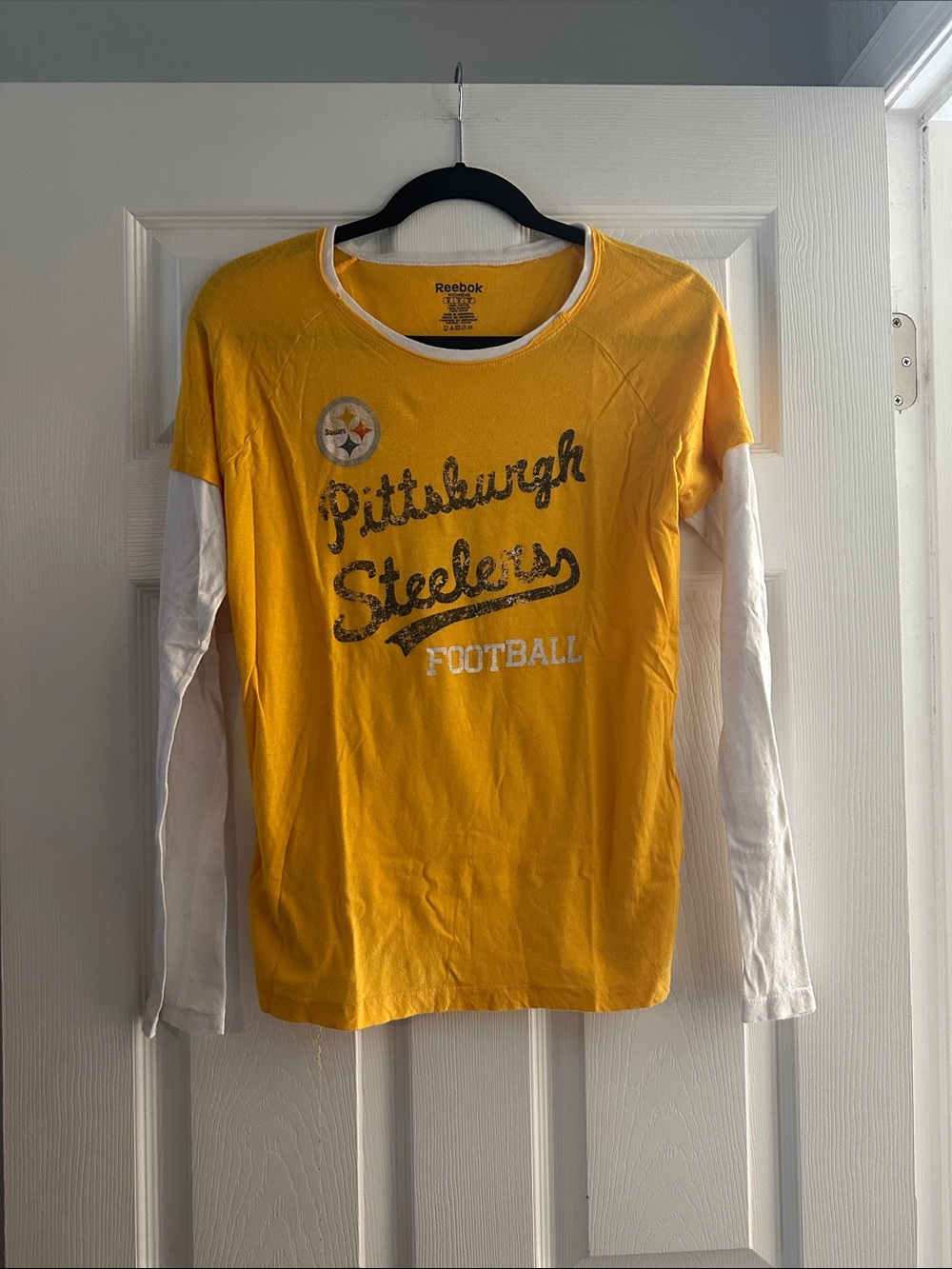Reebok Pittsburgh Steelers Layered Long Sleeve Tee - Gold & White